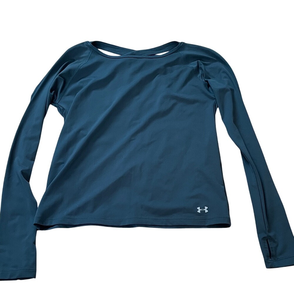 Under Armour Women Teal Blue‎ Open Back Thumbhole Long Sleeve Top 3GMFD2CP00017